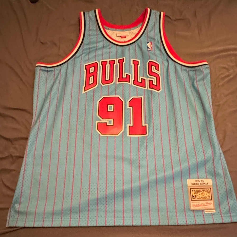 Dennis Rodman Blue Pinstripe Alternative Mitchell And Ness 
Jersey